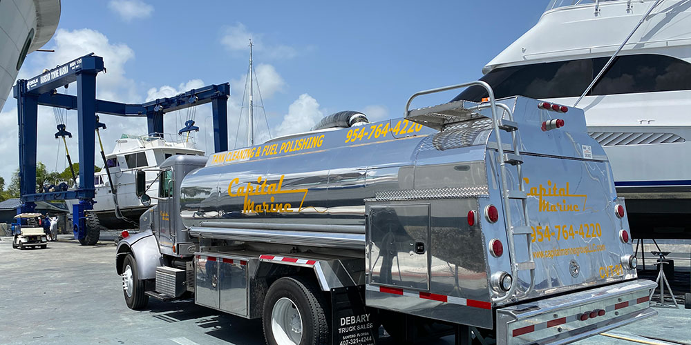 Fuel Tank Truck parked on a dock.